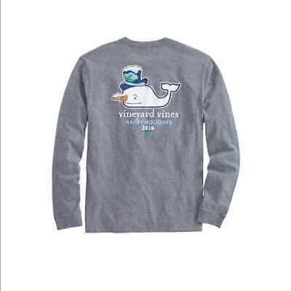 Vineyard Vines Long-Sleeve Snowman Whale 2016 Pocket T-Shirt - Size Small - Picture 7 of 7